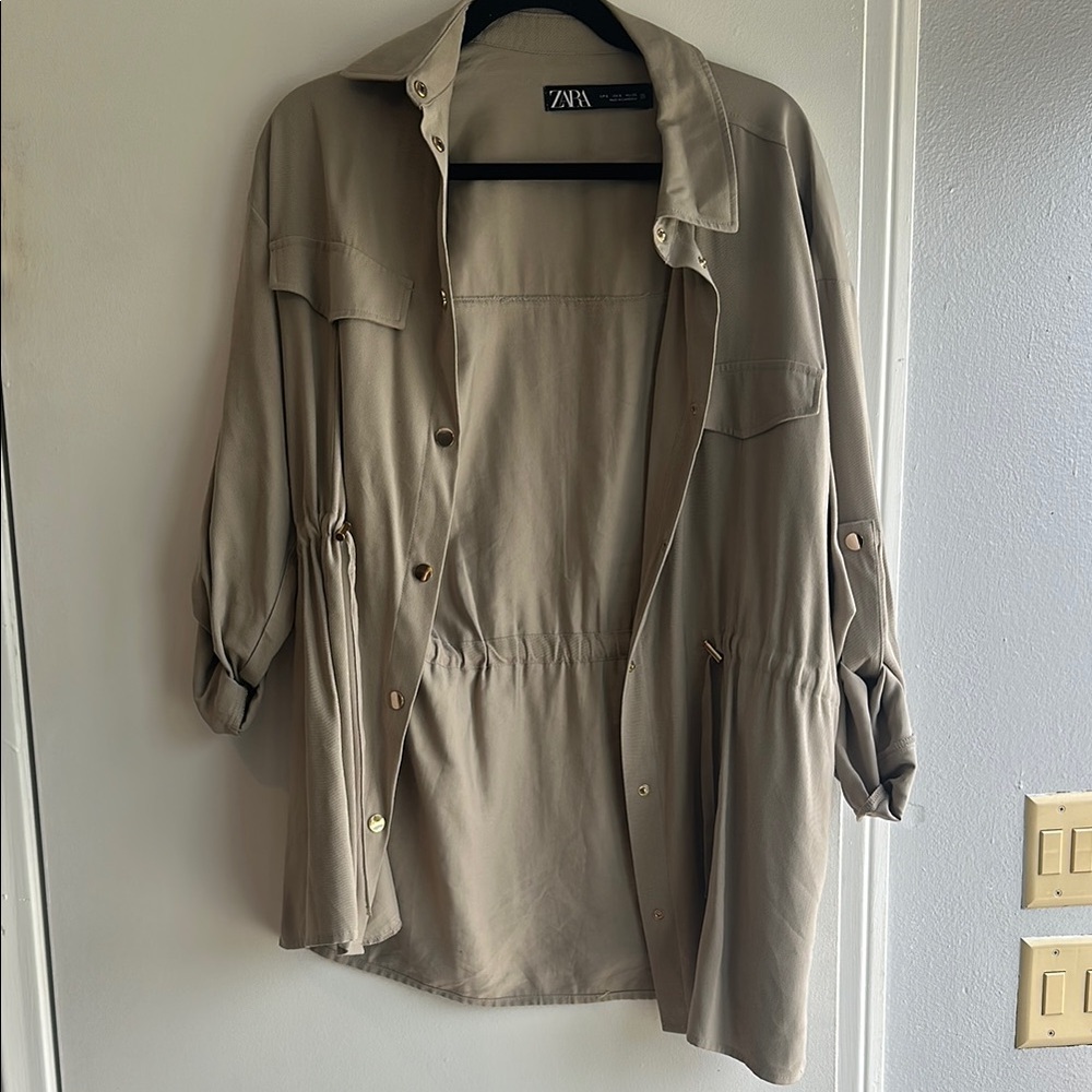 Zara Tan Utility Jacket with Drawstring Waist